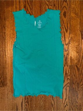 Newin Teal Lettuce-Edge Sleeveless Tank